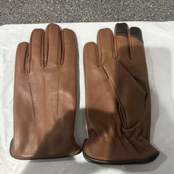 New Brown Leather Police Winter Gloves