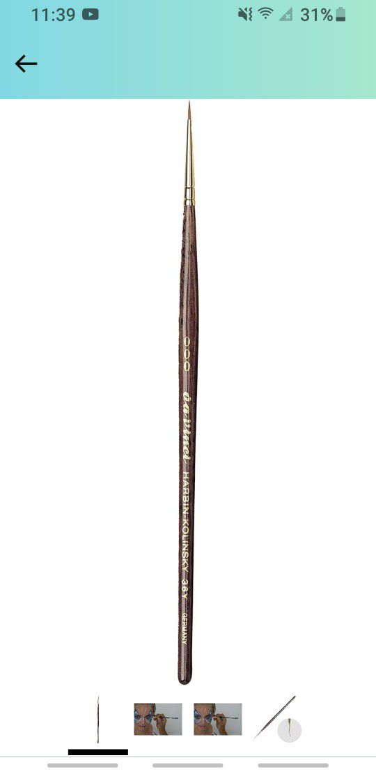 Watercolor Series 36Y Paint Brush, Round Harbin Kolinsky Red Sable with Anthracite Hexagonal Handle, Size 3/0

