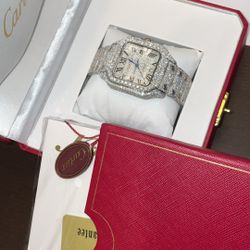 Moissanite Cartier Blue Dial Watch VVS 1 Vvs
