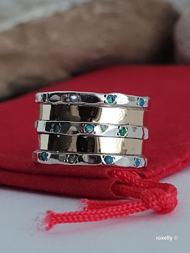 ❤️ Sterling Silver and 14k Solid Gold Size 6 Cigar Design Amazing Ring!