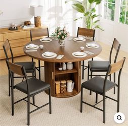 Walnut Metal Dining Chair ; Set of 6 - * CHAIRS ONLY *