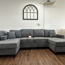 Gray U-Shape Sectional W/ USB Ports 