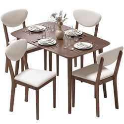 HOMCOM 5-Piece Mid-Century Modern Dining Table Set for 4, Table & Chairs, Cream White