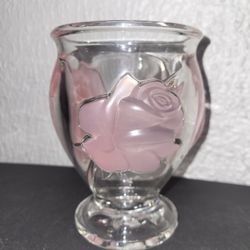 Vintage Teleflora Embossed Satin Pink Rose Vase With Lable