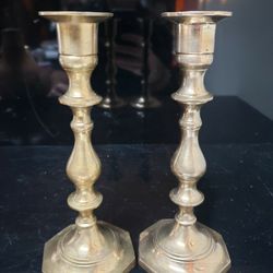 7.25" Solid Brass Candle Holders w/ Octagon Base