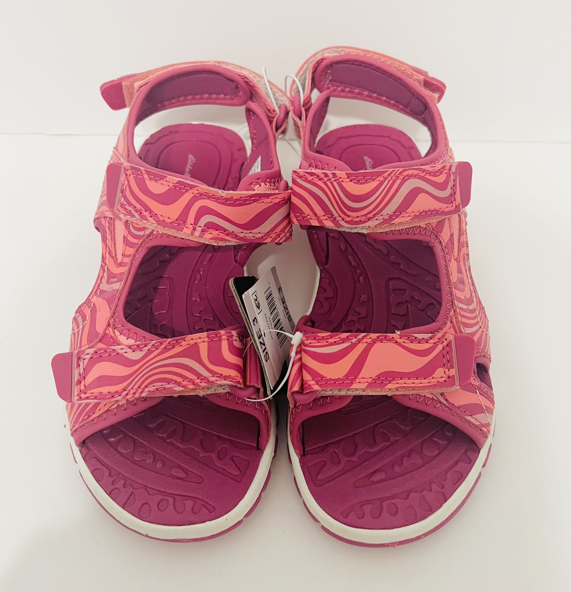 Eddie Bauer Big Girl's Adjustable Strap Jordan River Sandal, Pink Waves (Size 3)
