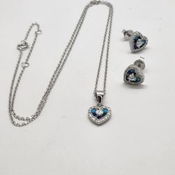 Brand New Sterling Silver 925 Blue Heart 2pc Set 