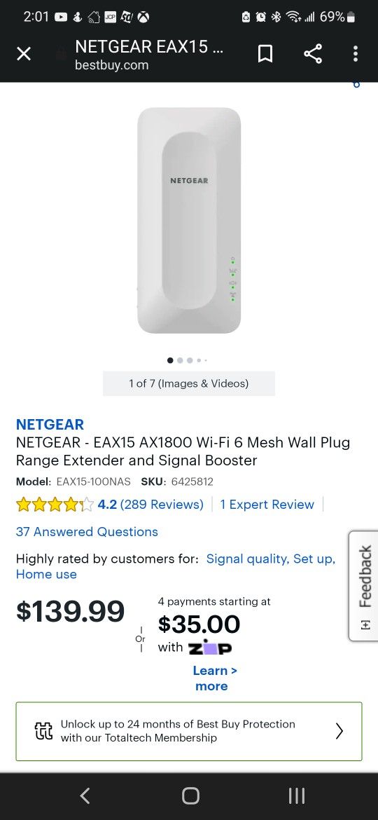 Netgear Wifi Extender EAX15 AX1800 Wifi 6 Mesh Extender 