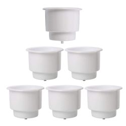 6 pcs White Flush Mount Plastic Beverage Can Holders with Drain for Boat, Boat Cup Holder