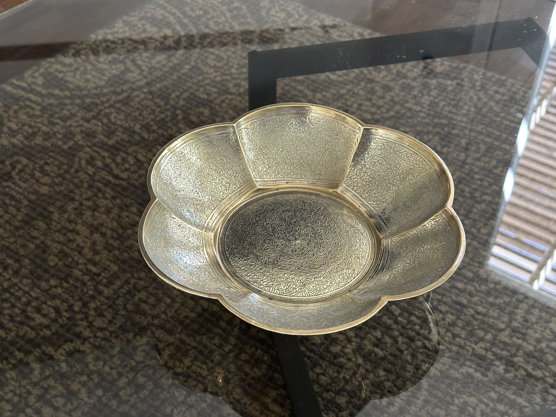 Vintage Indian Metal Flower Bowl