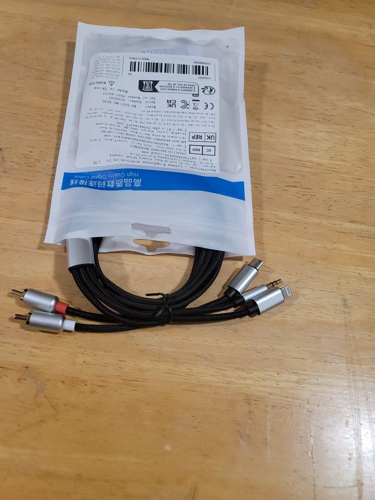 Cable Auxiliar de Audio RCA de 5 Machos Premium para iPhone y Dispositivos Tipo-C - Trenzado de Nylon Duradero, Transmisión de Sonido de Alta Calidad,