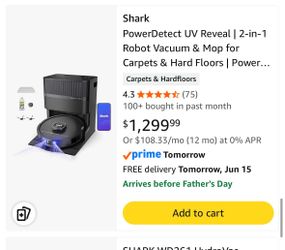 Shark PowerDetect UV Reveal | 2-in-1 Robot Vacuum & Mop for Carpets & Hard Floors