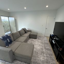 Modular Gray Sectional Sofa with Dual Ottoman Chaises – Excellent Condition