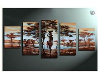 Unixtyle Art 100% Hand-painted Wood Framed Wall Art African Tribe House Beauty Home Decoration Abstract Landscape Oil Painting on Canvas 5pcs/set