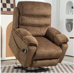 Chino-Coffee Big and Tall Cozy Chenille Power Lift Recliner with Massage and Heat, Extended Footrest