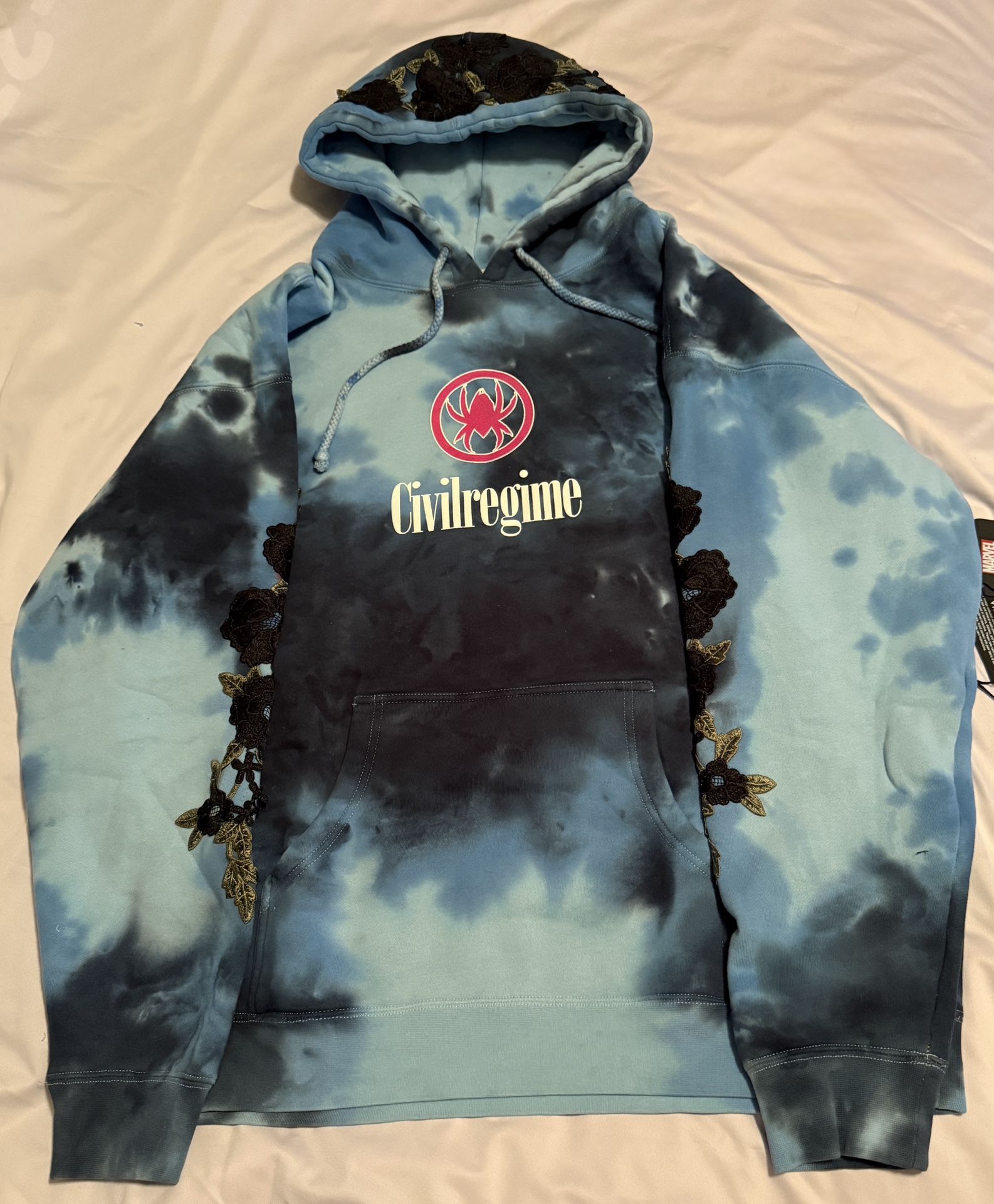 Civil Regime X Spiderman Blue Washed/Black Tie Dye Hoodie Size Large OS