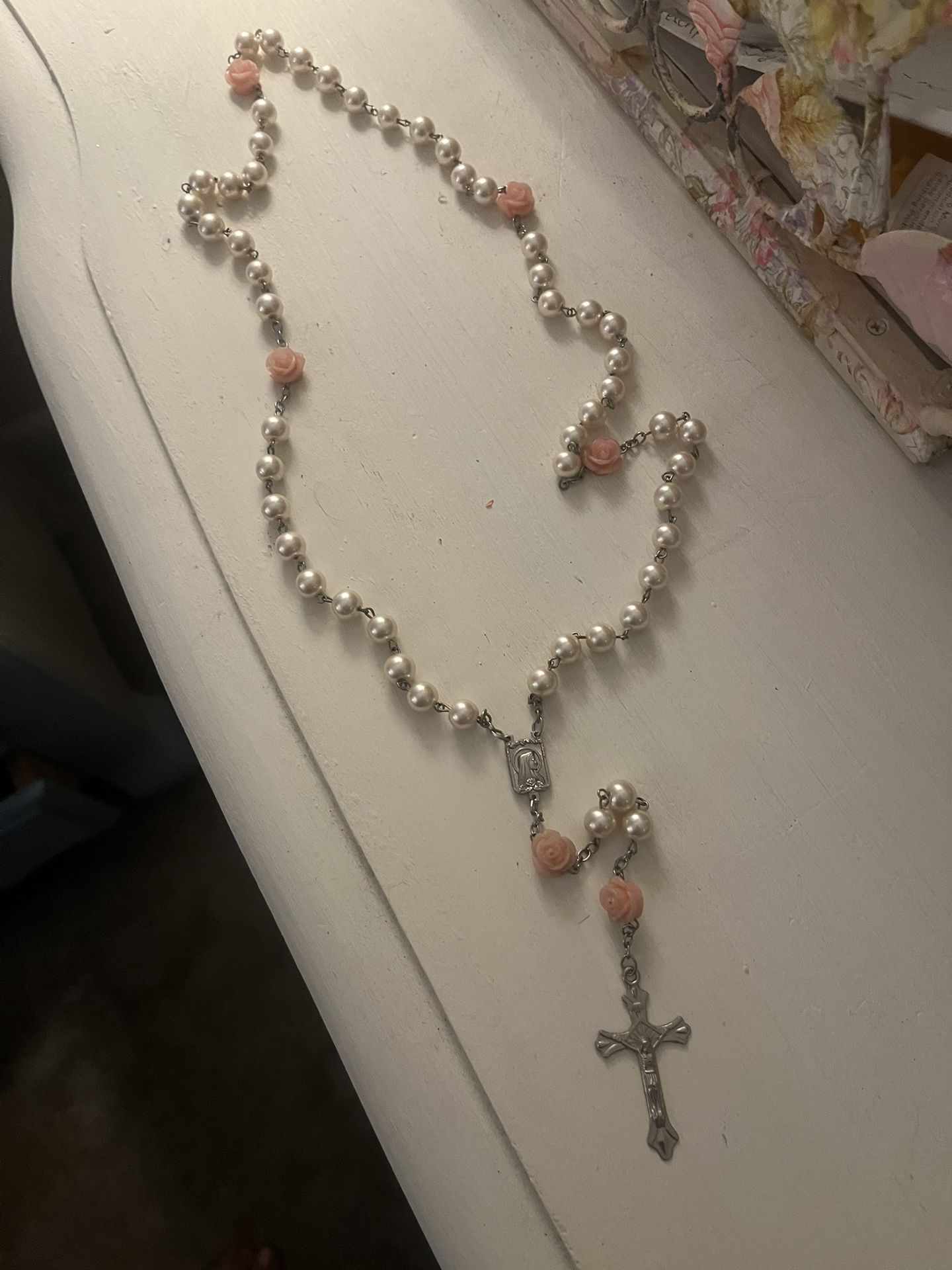 Pearl & Rose Rosary Beads