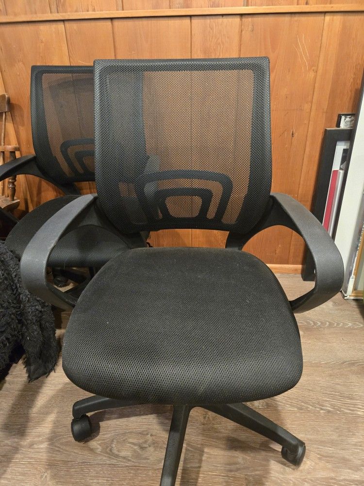 Pair of Black Mesh Office Chairs - Adjustable Height