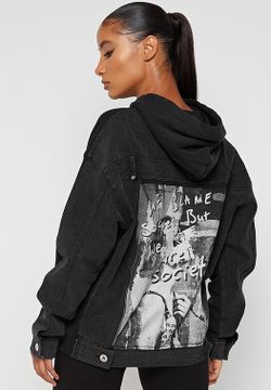 Brand new black and denim pullover hoodie half denim & cotton size small unisex