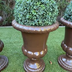 XL planter pots with faux boxwood plants