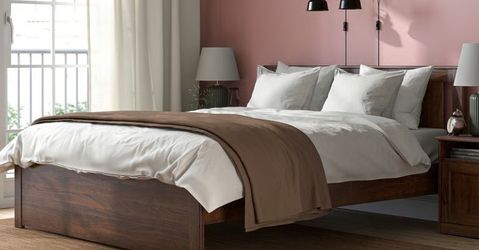 Dark Brown Wood Queen Bed Frame