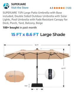 15ft large patio umbrella with base included.