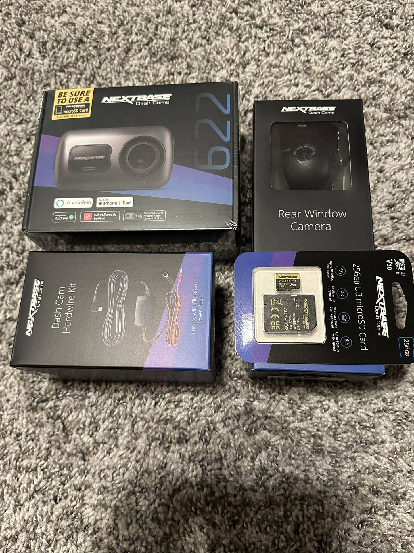 Nextbase 622GW Dash Cam NEW- with rear camera, Hardwire Kit, and 256gb MicroSD