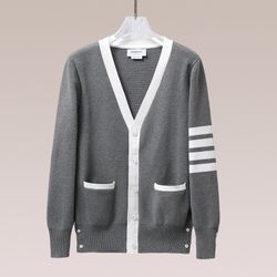 Thom Browne Contrast Color 4 Bar Thickened Knitted Cardigan