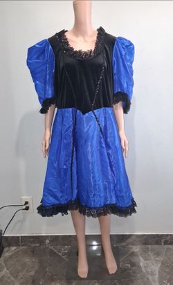 Blue and Black Puff Sleeve Square Dance Dress Size 14-22