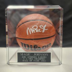 Lakers Magic Johnson Signed, Beckett-Certified Basketball In Display Case 