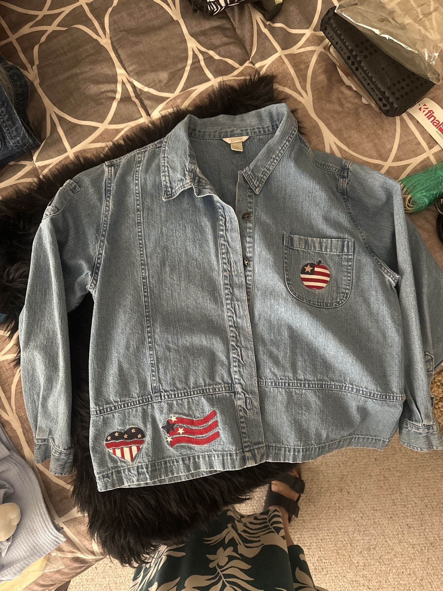 Denim Jacket With Flag Patches