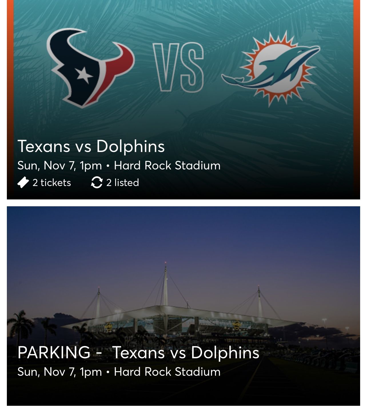 SALE- Dolphins Vs Texans!!!