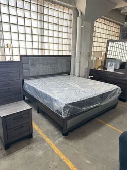 Bedroom set bed frame mirror nightstand and dresser