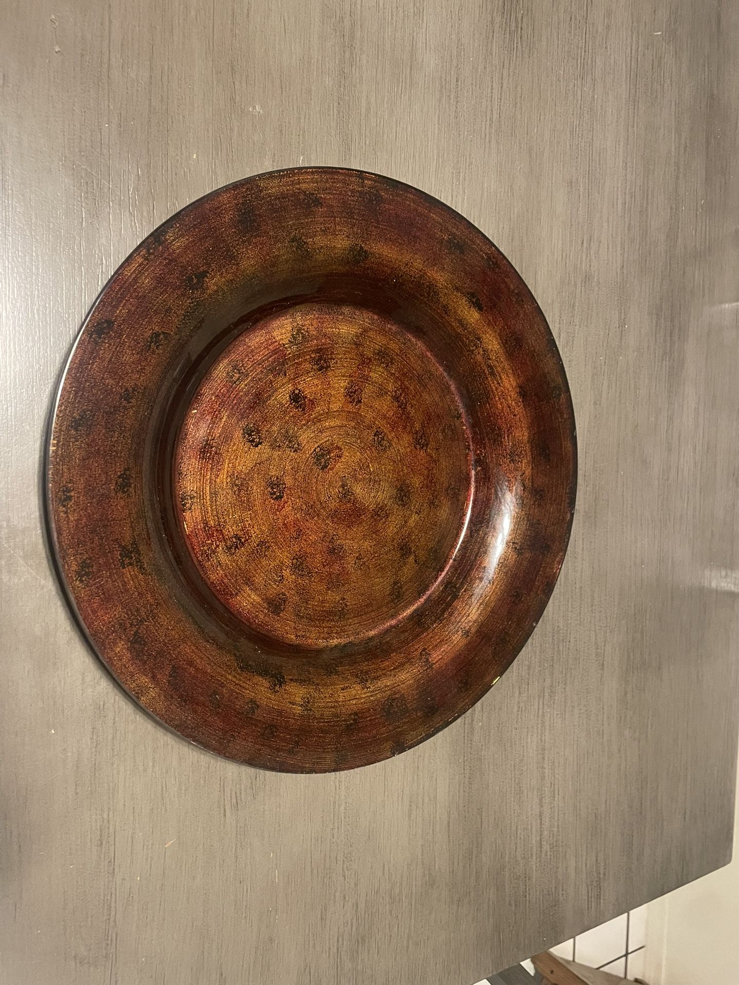 Decorative Charger Plate – Rustic Red & Bronze Finish
