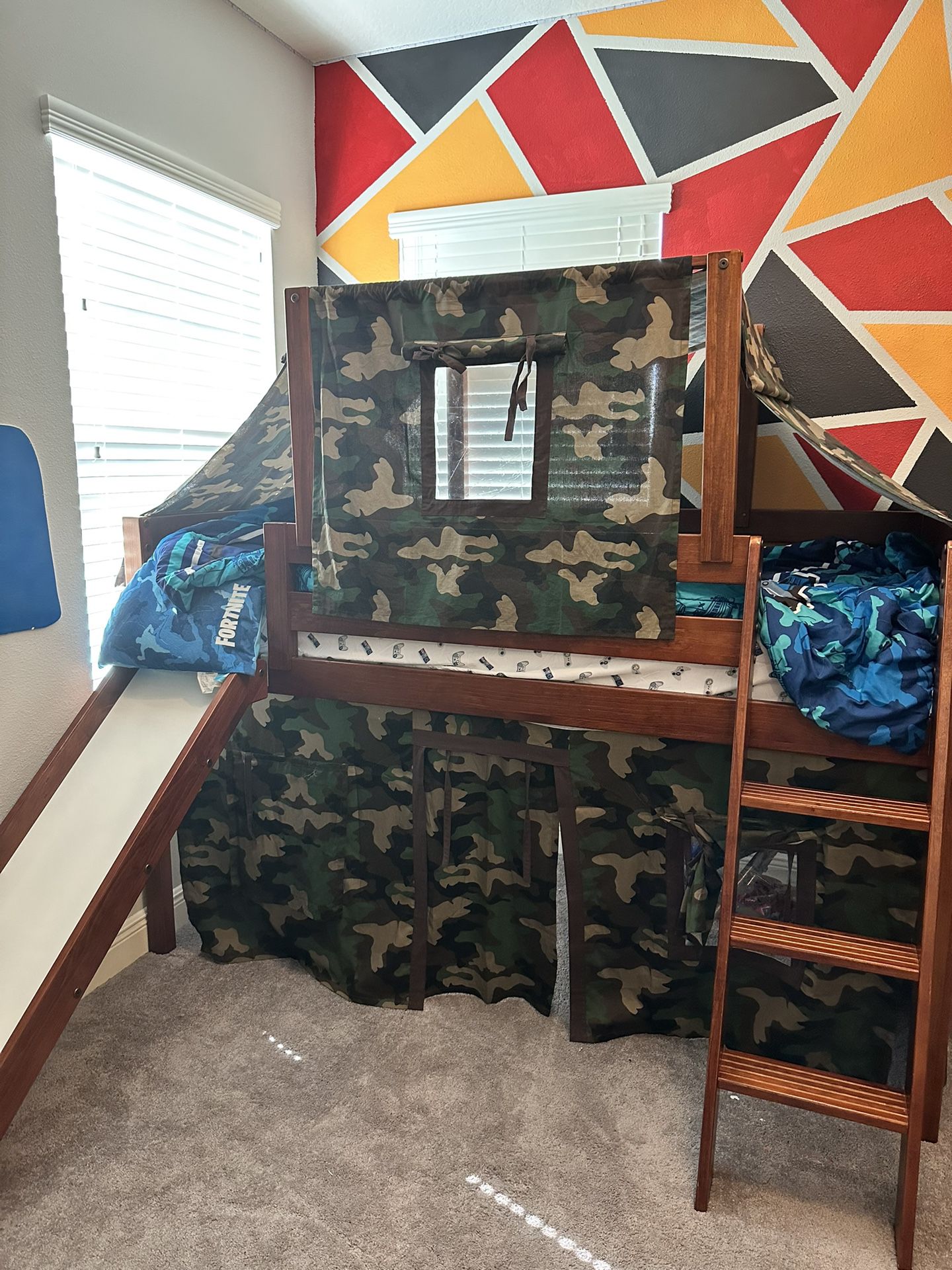 Twin Size Camo Loft Bed With Slide