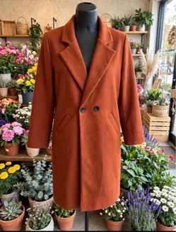 Women's Rust Brown Double Breasted Wool Coat Size M/L - Elegant Fall Winter Coat - Like New
