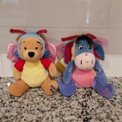 Disney Winnie The Pooh and Eeyore Butterfly Bean Bag Plush - Set Of 2 - Easter 2000