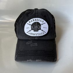 Kbethos Original Barbells & Ponytails Distressed Black Adjustable Baseball Cap  