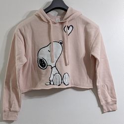 PEANUTS Snoopy Women's Pink
Cropped Hoodie Sweatshirt, Size Small