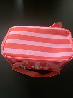 Coral Striped Insulated Lunch Bag