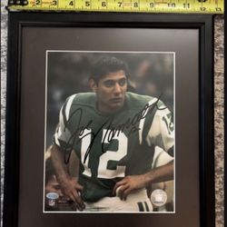 Joe Namath Hand Signed & Framed New York Jets  Football Photo With COA.