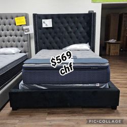 Black Velvet Queen Size Bed Frame  // Mattress Sold Separately 