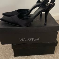 Via Doug's Satin Black Heels 