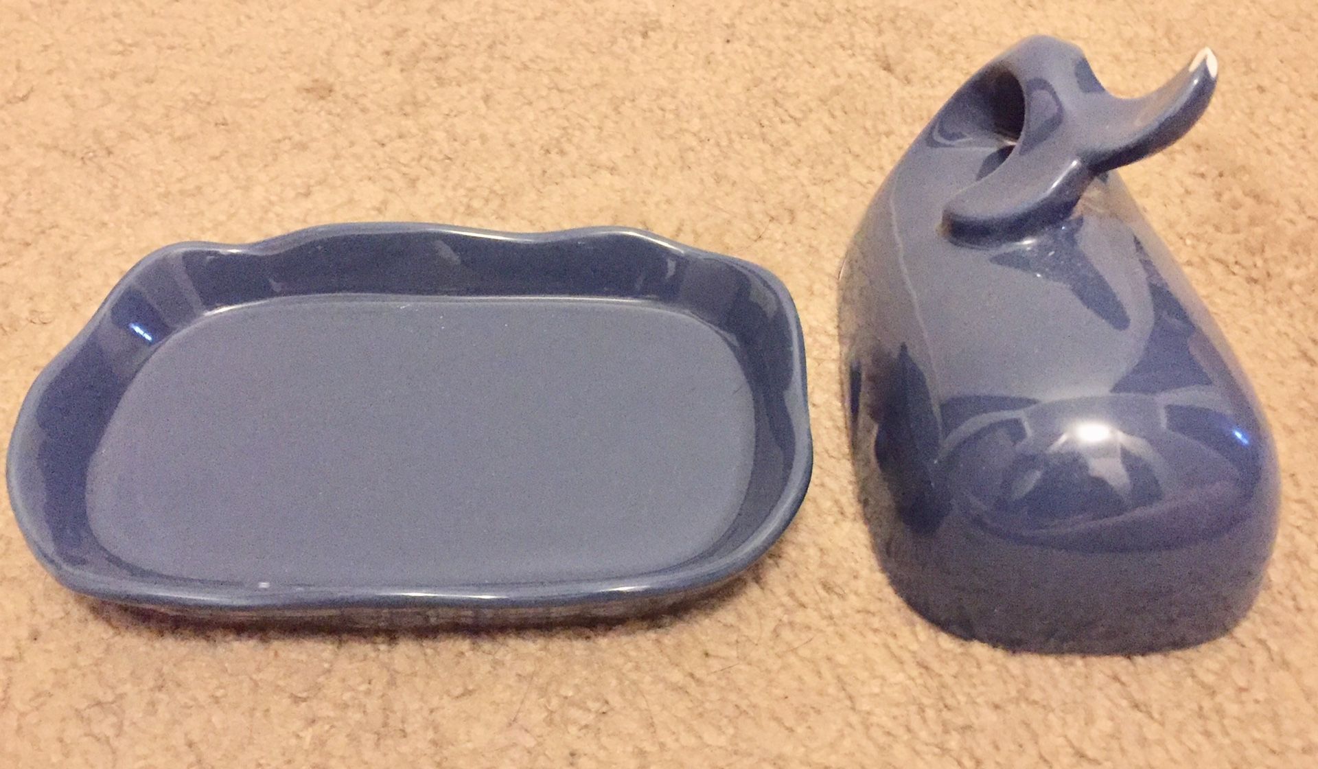 Dark Blue Whale Shaped Butter Dish with Lid