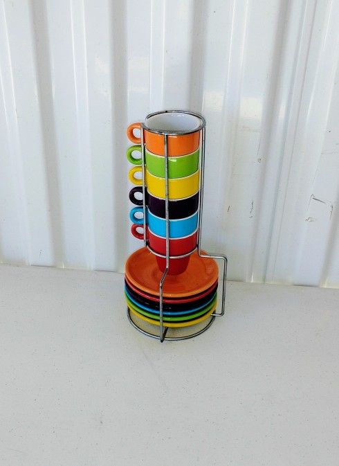 Colorful Stacking Mug Set with Stand