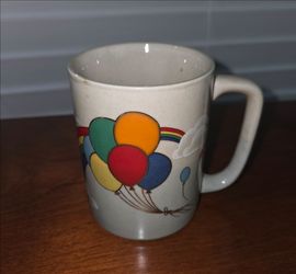 Vintage Ceramic Mug with Balloon and Rainbow Design