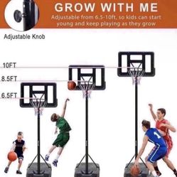 Portable Basketball Hoop Height Adjustable Basketball Hoop Stand 6.6ft - 10ft with 44 Inch Backboard and Wheels for Adults Teens Outdoor Indoor