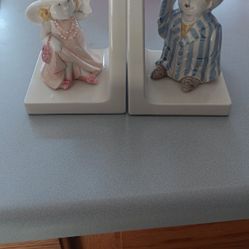 Vintage Fitz & Floyd Bookends Dress Up Boy Girl Mirror Ceramic Porcelain Japan