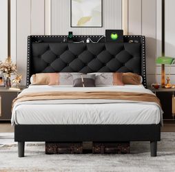 New full size bed frame with charge station