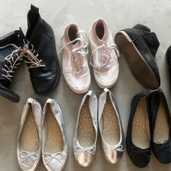 big girls size 4 shoes bundle lot vans cat and jack flats boots black silver pink combat boots